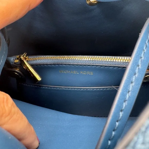 Michael‎ Kors Mercer Gallery Convertible Blue Leather Bucket Bag